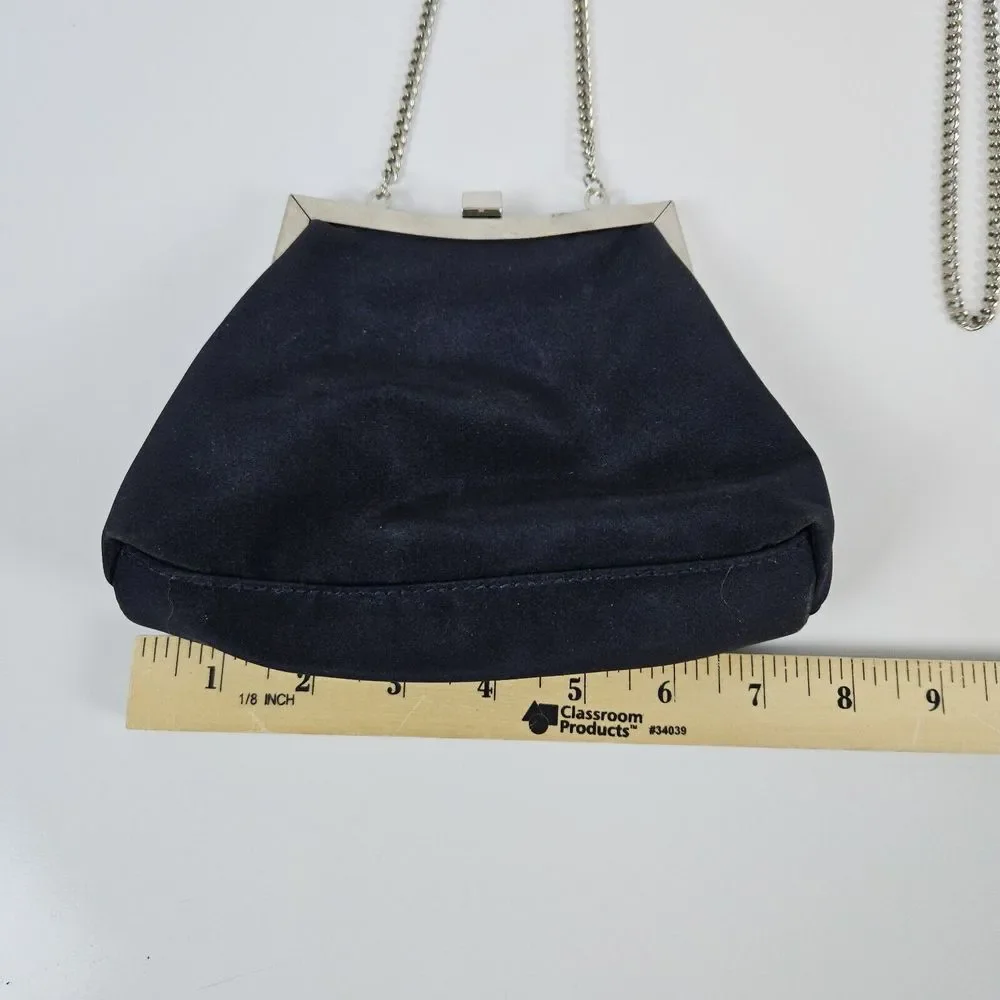 Liz Claiborne Small Purse Clutch‎ Black Long Chain 100% Polyester Top Clasp